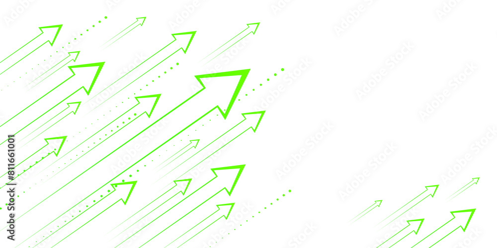 Aufkleber multiple green arrows pointing upwards on a white background, indicating growth or progress in a dig