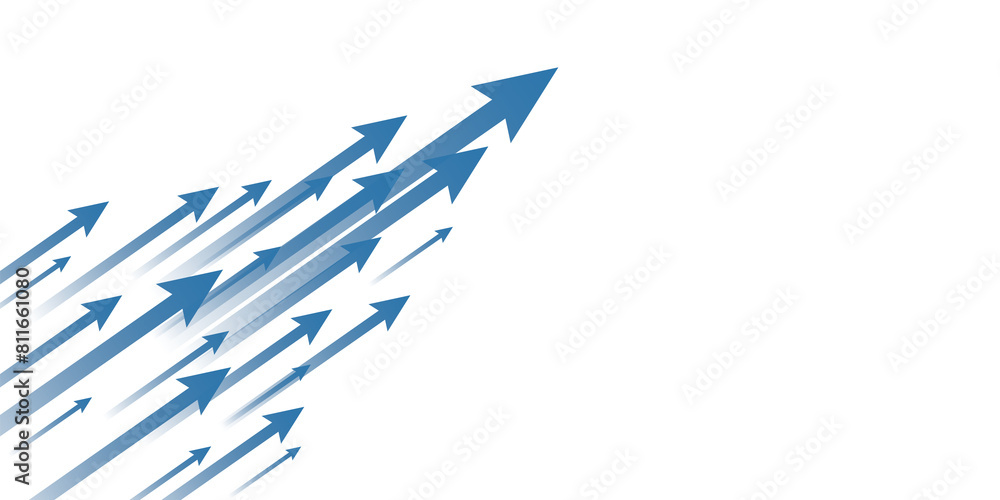 Sticker multiple blue arrows pointing upwards on a white background, representing growth or progress concept