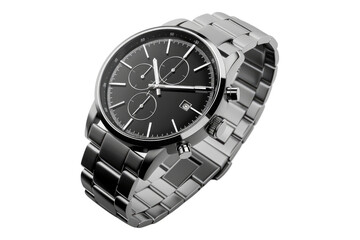 Stainless steel watch isolated on transparent background