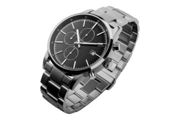 Stainless steel watch isolated on transparent background