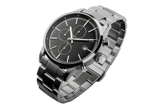 Stainless steel watch isolated on transparent background