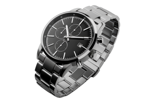 Stainless steel watch isolated on transparent background