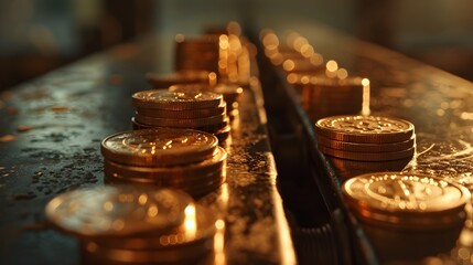 Stacks of gold coins representing wealth,prosperity,and financial success