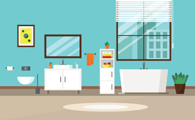 Modern and stylish bathroom. Items and plumbing for the bath.