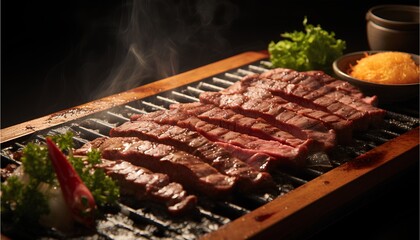 Japanese yakiniku steak dish, famous cuisine from Asia, cinematic food photography 