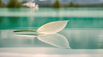 Crimson Voyager, A Red Leaf Drifts on a Calm Lake - Powered by Adobe
