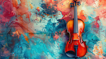 Vintage violin on abstract art colored background