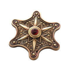 A gold and red star with a red crystal in the center,isolated on white background or transparent background