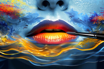 Woman’s Lips A Vibrant Artistic Painting Interpretation. Generative AI image.