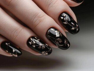 Black and gold nail art.