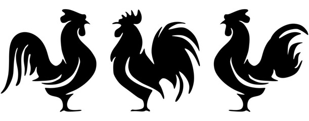 Set of Rooster icon Silhouette illustration vector, flat rooster symbol collection