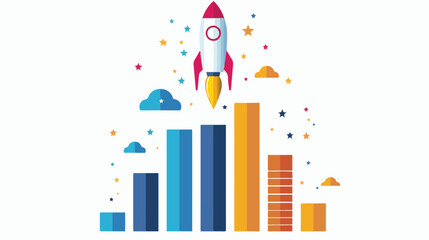 Bar graph with rocket isolated icon style vector