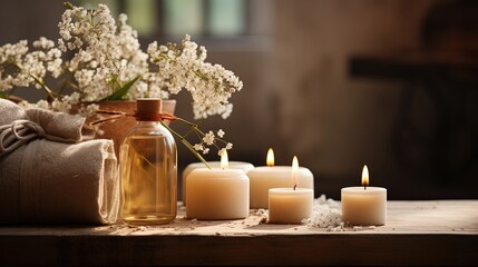 still life with candle and flowers