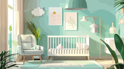 Beautiful baby bed room scene style vector des
