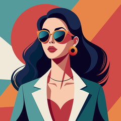 Vector beautiful young woman in sunglasses stylish girl in fashionable feminine look