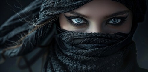 Naklejka premium Mysterious woman with piercing blue eyes