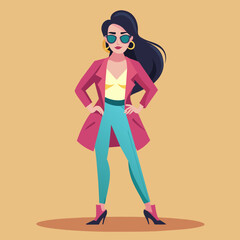 Vector beautiful young woman in sunglasses stylish girl in fashionable feminine look