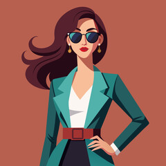 Vector beautiful young woman in sunglasses stylish girl in fashionable feminine look