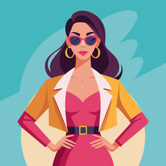 Vector beautiful young woman in sunglasses stylish girl in fashionable feminine look