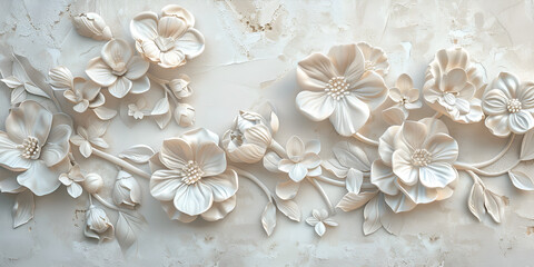 Embossed Floral Pattern on White Paper Light decorative texture of plaster wall with flower design