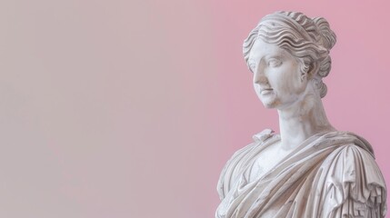 Elegant marble statue of a woman against a pink background