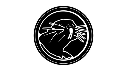 Naked mole rat emblem, black isolated silhouette
