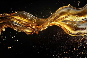Flowing golden liquid with sparkling particles