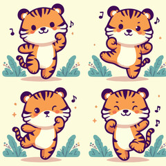 vector collection of cute cartoon animals dancing