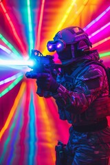 An elite soldier wielding a laser blaster