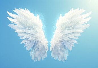 Angelic wings against a blue sky