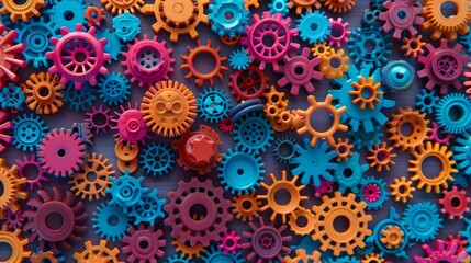 Pattern shows dense, colorful new plastic gears.