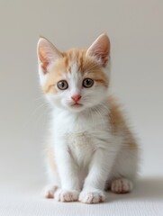 Adorable fluffy white kitten with big eyes