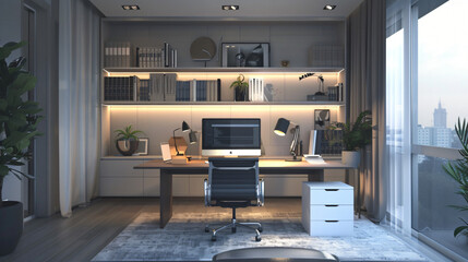 Modern workplace with computer in room