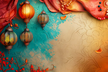 A colorful background with lanterns and flowers.