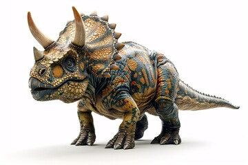 A 3D computer-generated image of a Diceratops dinosaur on a blank backdrop.