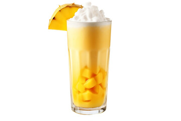 Refreshing summer mango lassi served icy cold.