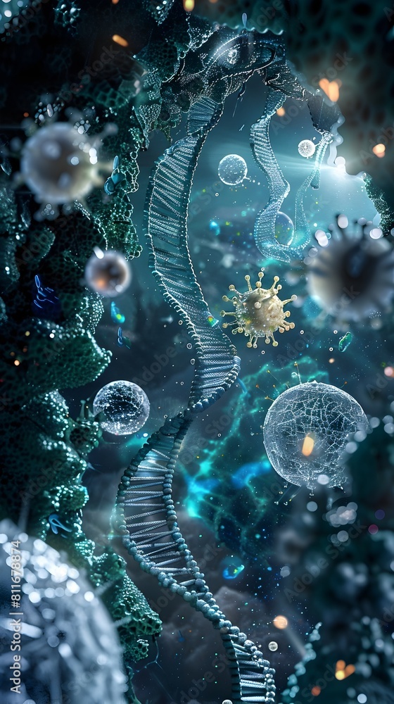 Poster intricate underwater realm of ethereal marine life forms and surreal patterns description this