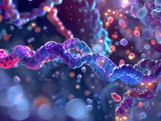 Obraz premium Stunning Dazzling Digital Artwork of Glowing Molecular DNA Structure