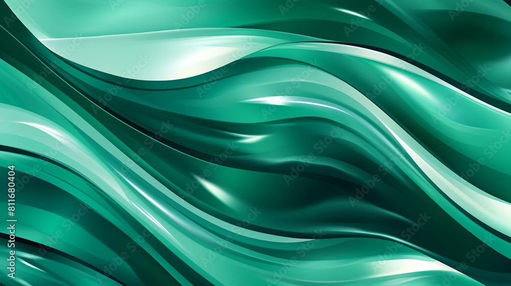 Poster emerald geometric pattern with wavy lines and circles
