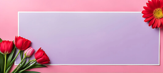 Obraz premium 3D render happy Mother's Day banner with copy space. Celebrating Mother's Day with, heart and flowers DESIGN. 