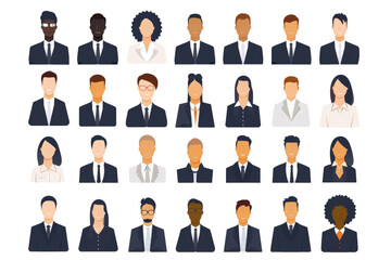 Blank minimalist vector avatars of a businessman and businesswoman on transparent background