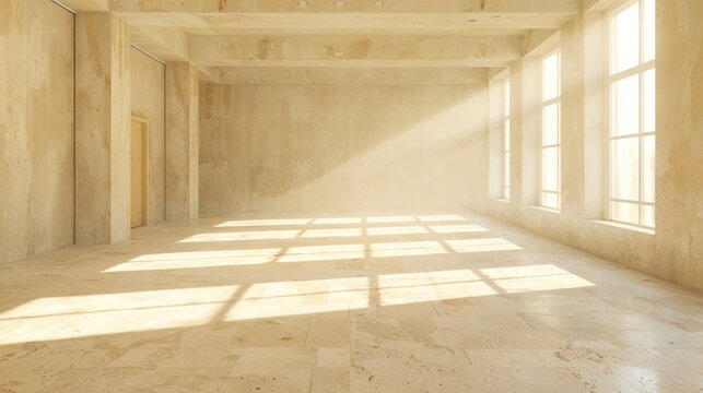 Empty Indoor Space with Beautiful Golden Lighting. Morning or Evening Indoor Scene with Modern Architecture.