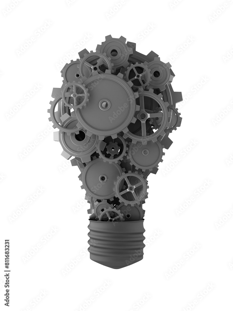 Poster a lightbulb shape filled with gears in grayscale, suggesting the concept of innovative thinking on a