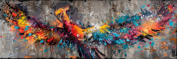 Naklejka premium Vibrant Grit: A Symphony of Street Art Representing Urban Life