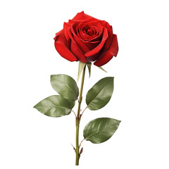 Fototapeta premium Red rose with leaves on the stem isolated on transparent background 