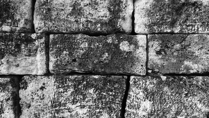 Textured Ancient Stone Wall Close-Up Monochrome