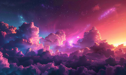 Aurora Neon Presenting a Synthwave Night Sky Filled with Neon Light. Generative Ai