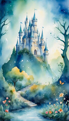 Fairytale Fantasy, Watercolor Background Evoking Magic and Whimsy