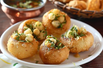 Close up of panipuri or Gol Gappa or Chaat Indian fast food Chaat Spices