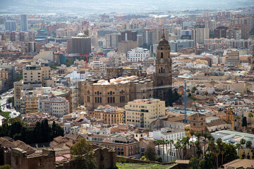 Panoramic view of Malaga and Cathedral of Malaga, Andalusia, Spain	